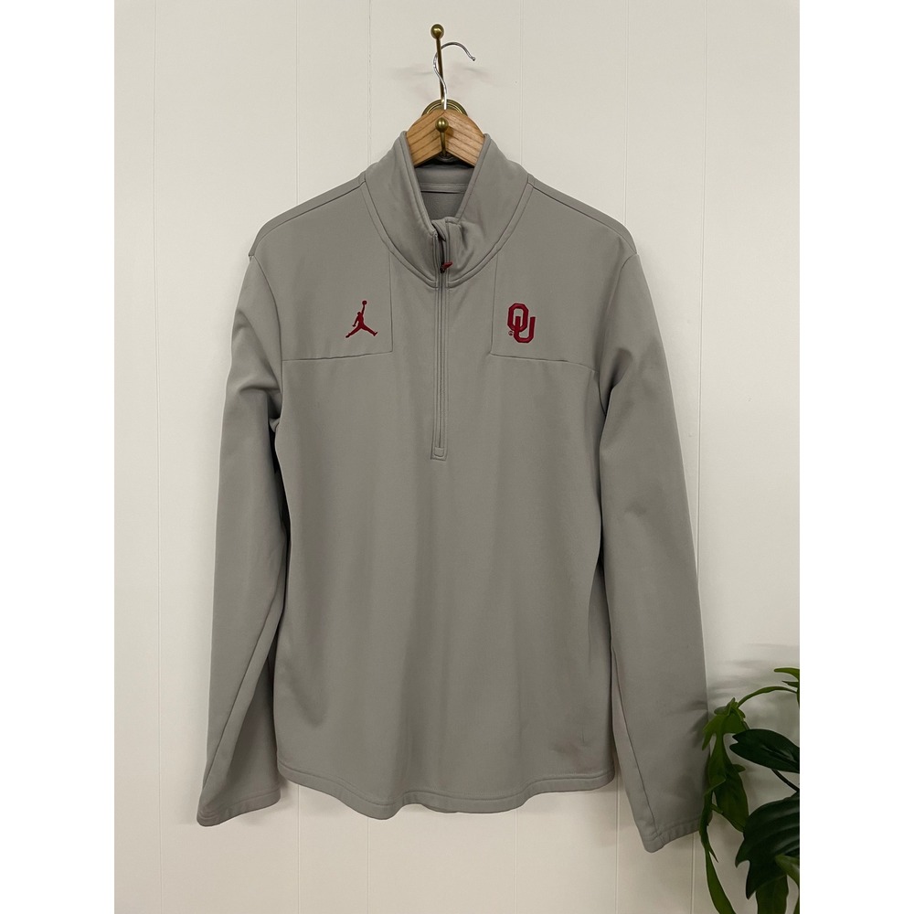 Jordan Team Issued Oklahoma Sooners Quarter Zip Pullover Grey Mens XL 838812-012